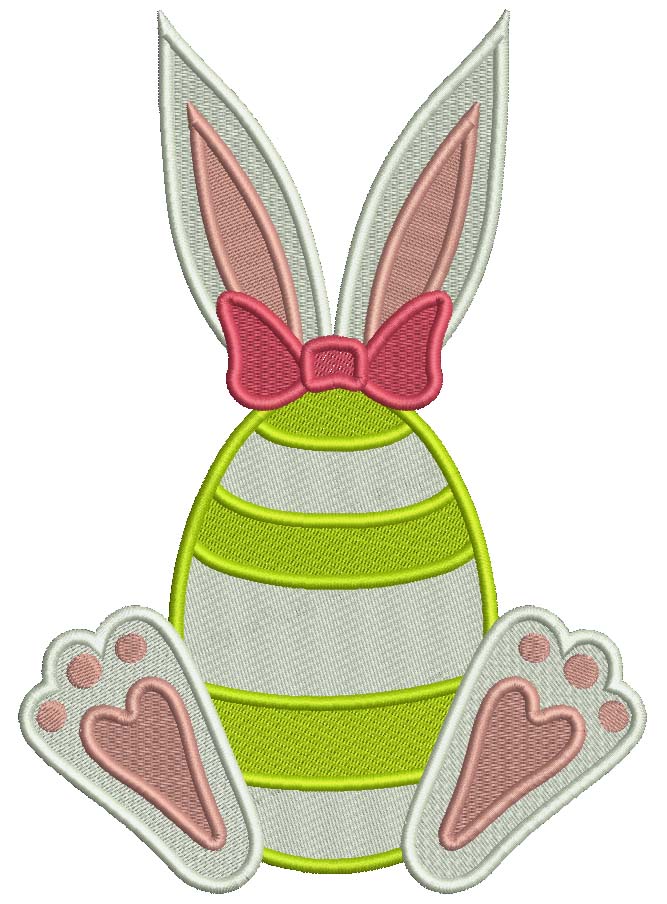 Easter Egg WIth Bunny Ears And Bow Filled Machine Embroidery Design Digitized Pattern