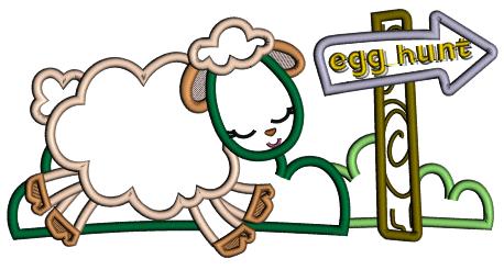 Egg Hunt Cute Little Lamb Easter Applique Machine Embroidery Design Digitized Pattern