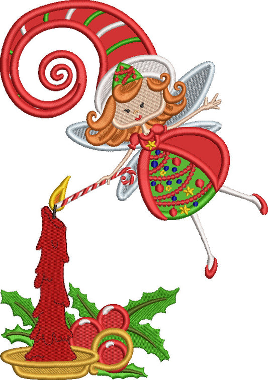Fairy Lighting The Candle Christmas Applique Machine Embroidery Design Digitized Pattern