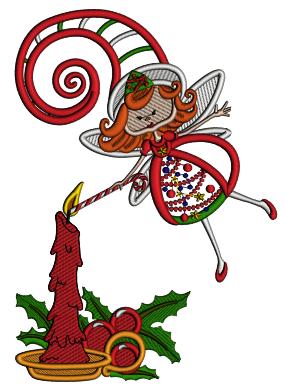 Fairy Lighting The Candle Christmas Applique Machine Embroidery Design Digitized Pattern