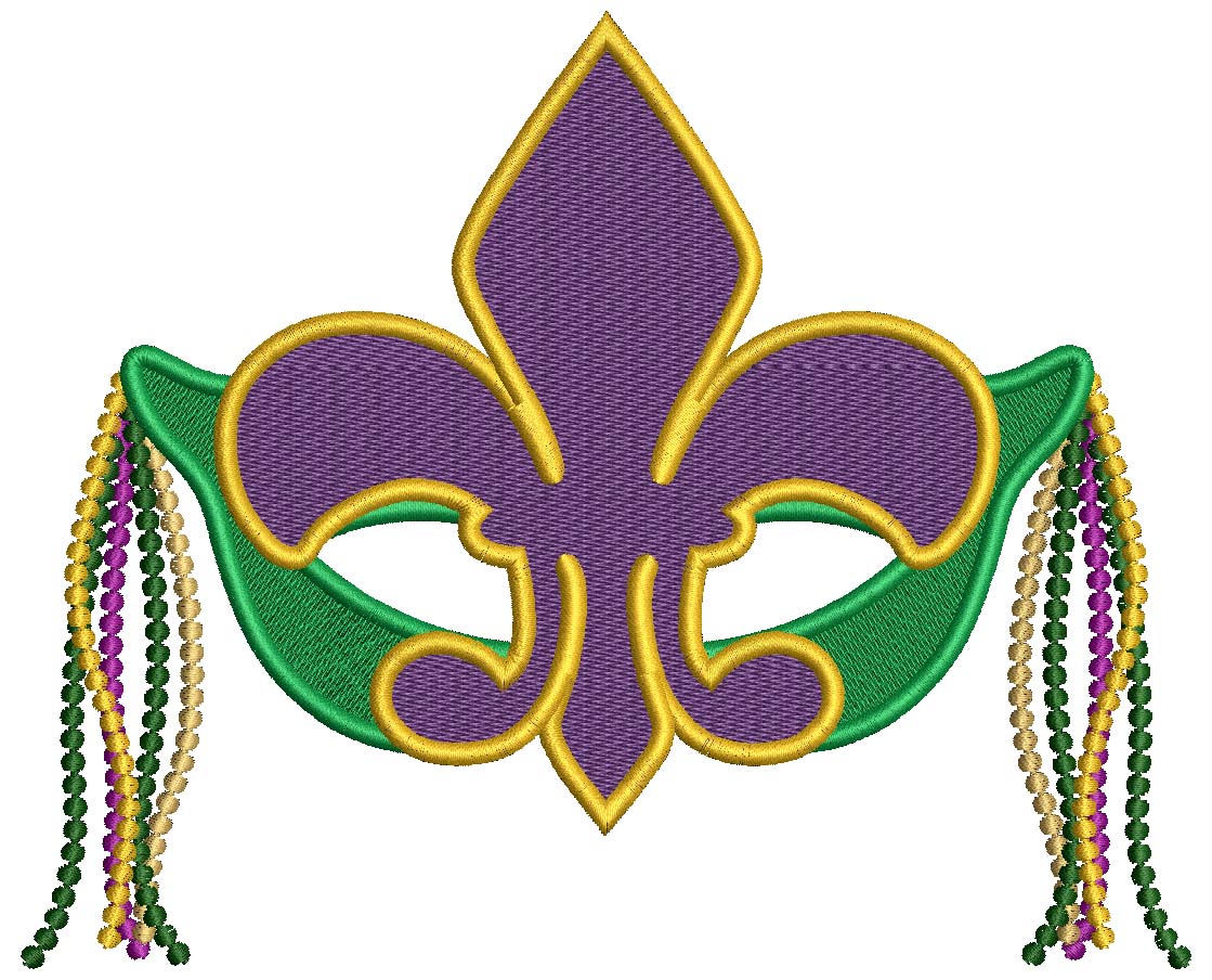 Fleur-De-Lis Mask With Beads Mardi Gras Filled Machine Embroidery Design Digitized Pattern