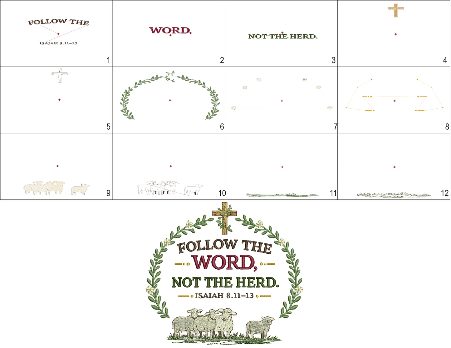 Follow the Word Not the Herd Isaiah 8:11-13 Machine Embroidery Design – Christian Bible Verse Filled Pattern