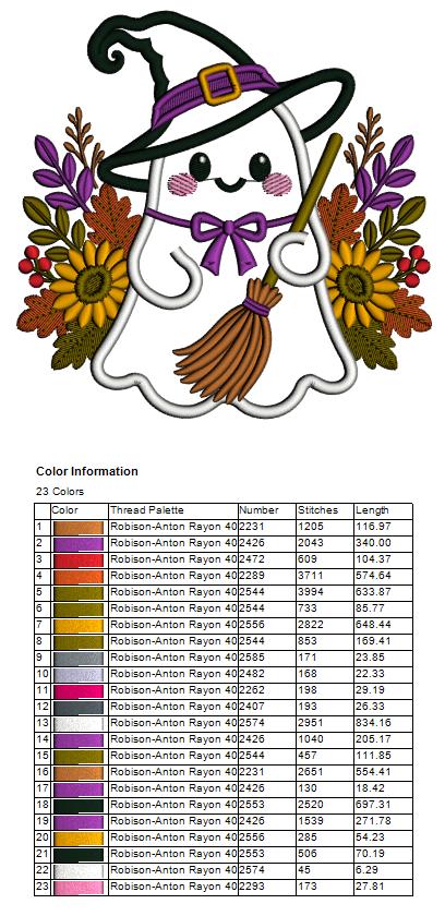 Halloween Ghost Witch Applique Machine Embroidery Design