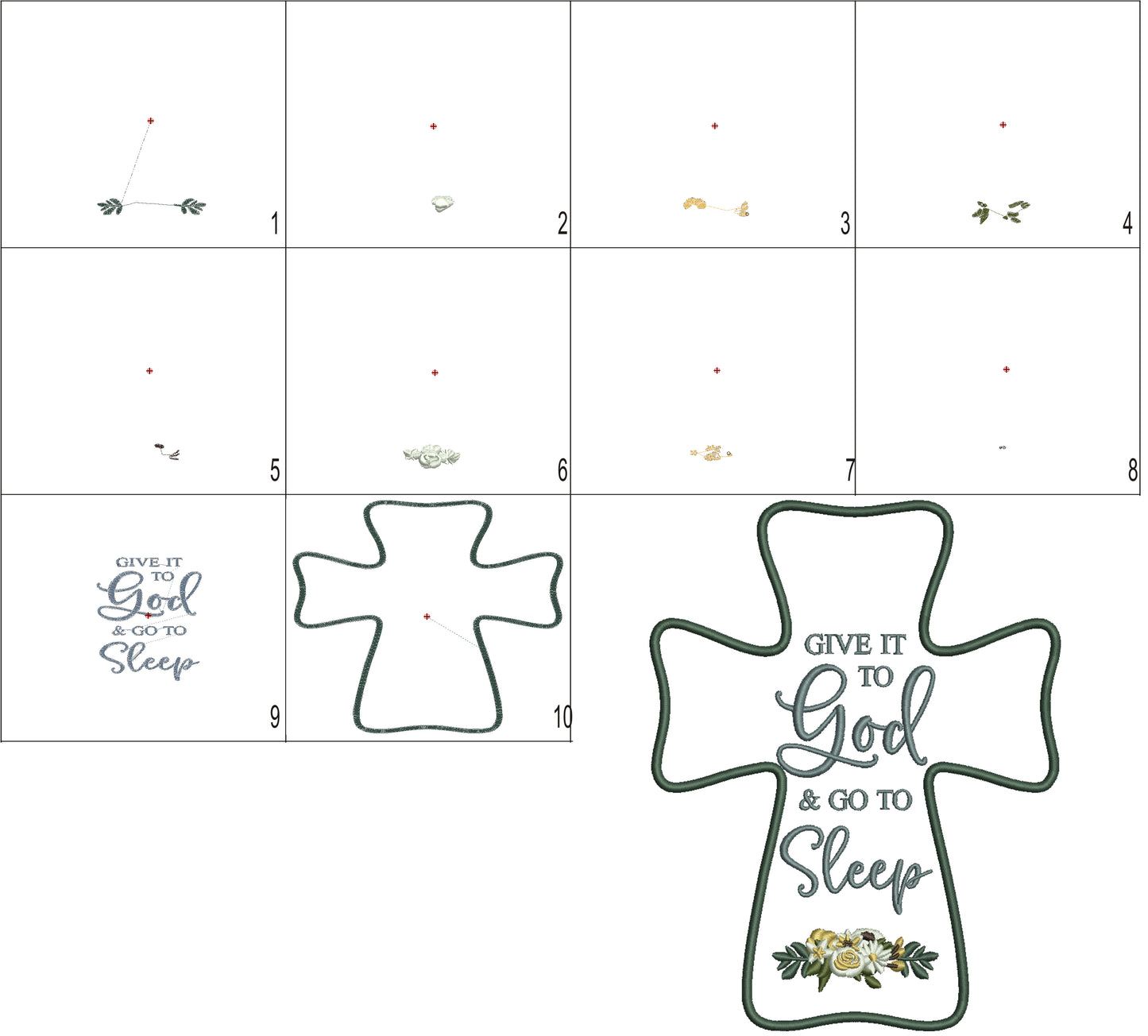 Give It To God and Go To Sleep Cross with Flowers Machine Embroidery Design – Christian Religious Filled Pattern