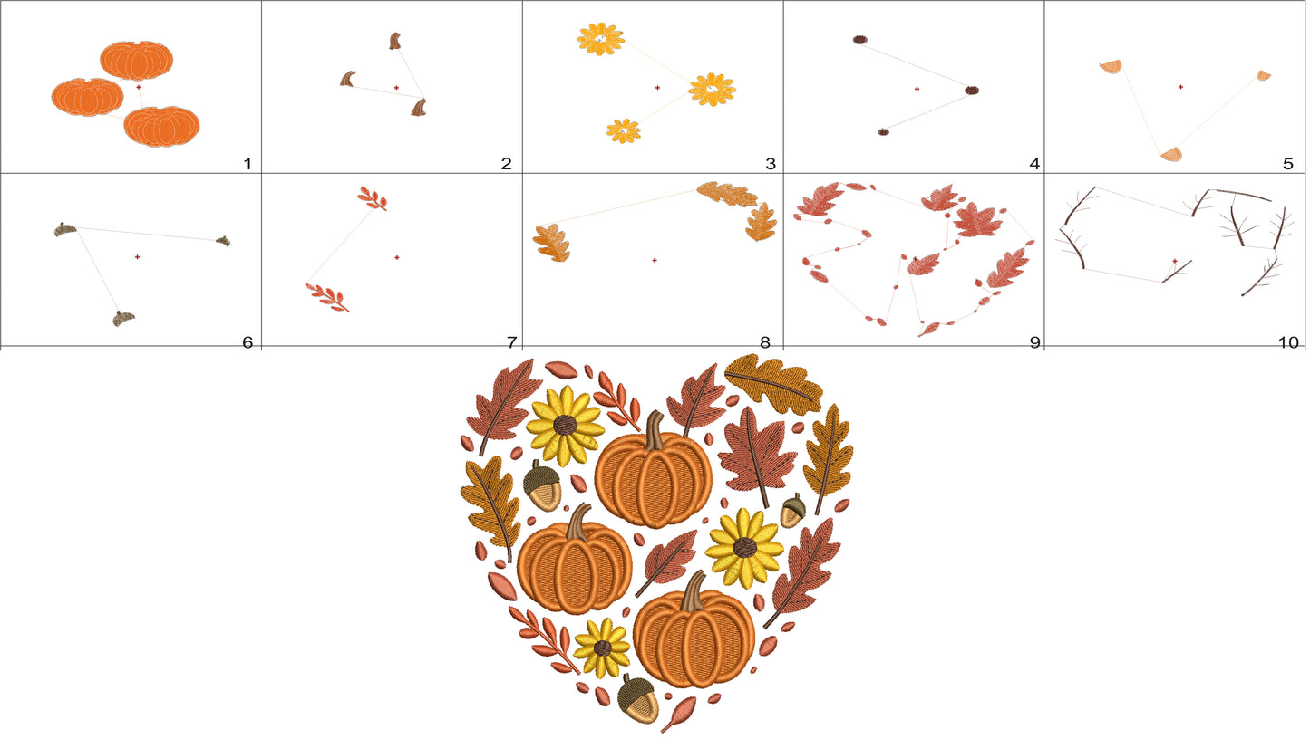 Fall Heart Pumpkin Filled Machine Embroidery Design