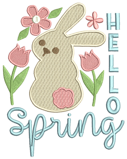 Hello Spring Easter Bunny With Flowers Filled Machine Embroidery Design Digitized Pattern