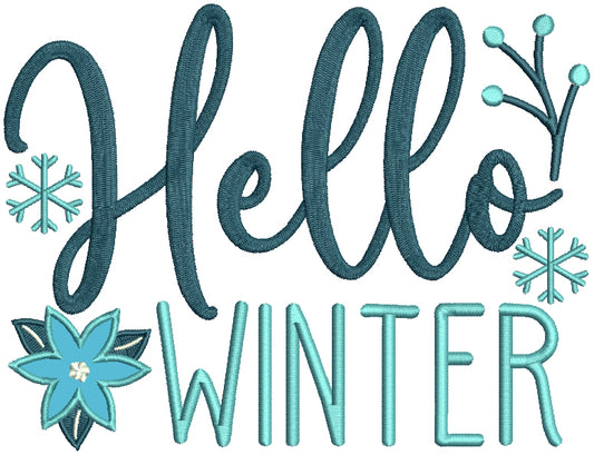 Hello Winter Snowflakes Christmas Applique Machine Embroidery Design Digitized Pattern