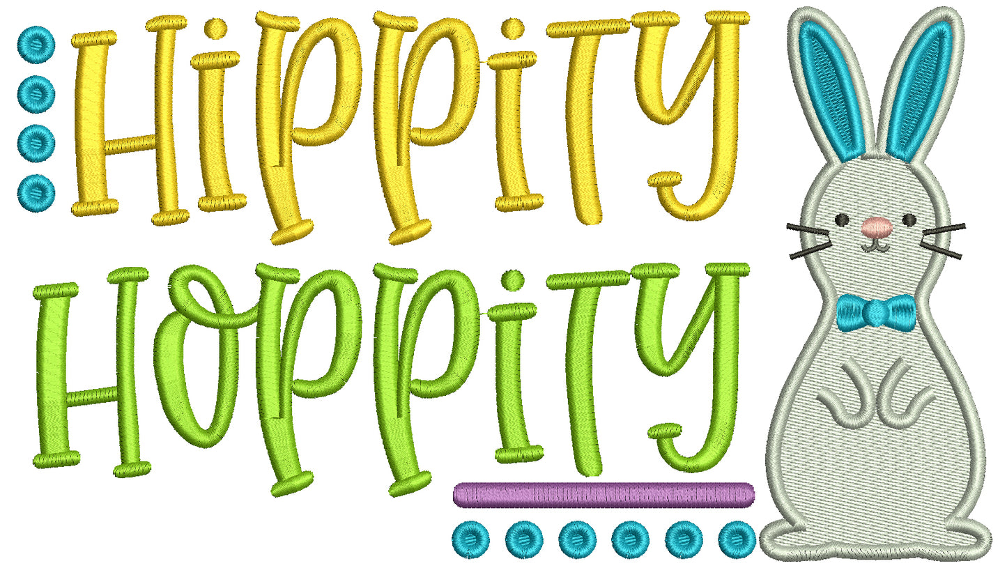 Hippity Hoppity Cute Easter Bunny Filled Machine Embroidery Design Digitized Pattern