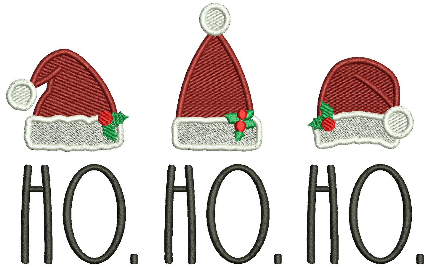 Ho Ho Ho Three Christmas Hats Filled Machine Embroidery Design Digitized Pattern
