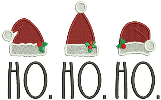 Ho Ho Ho Three Christmas Hats Filled Machine Embroidery Design Digitized Pattern