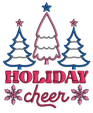Holiday Cheer Three Christmas Trees Christmas Applique Machine Embroidery Design Digitized Pattern