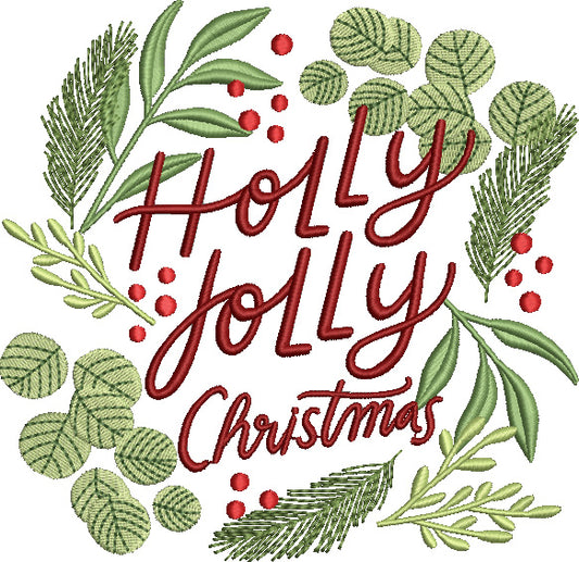 Holly Holly Christmas Wreath Filled Machine Embroidery Design Digitized Pattern