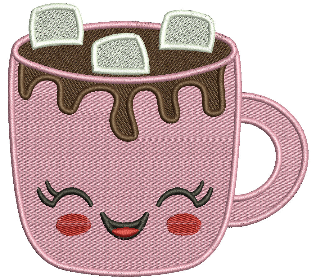 Hot Chocolate Smiling Cup Valentine's Day Love Filled Machine Embroidery Design Digitized Pattern
