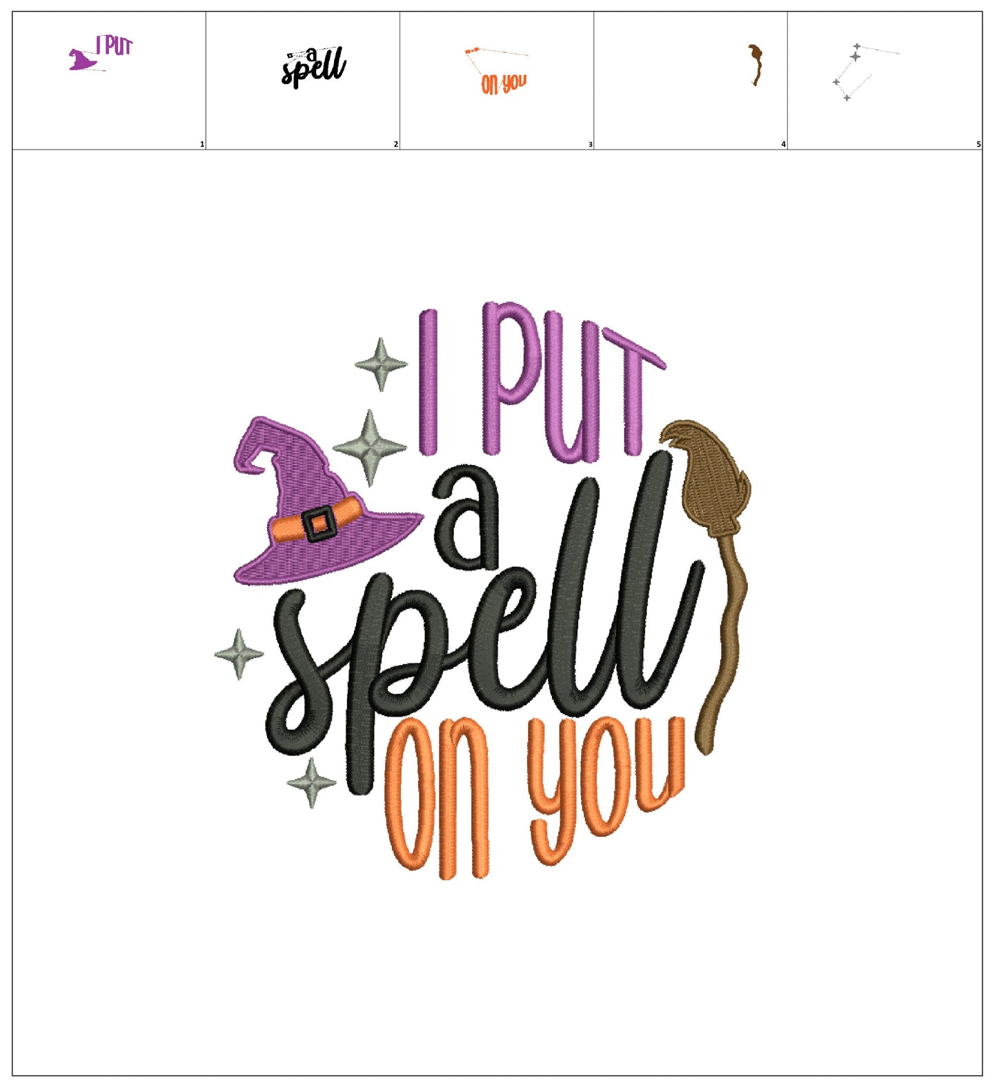 I Put a Spell On You Witch Hat Halloween Filled Machine Embroidery Design