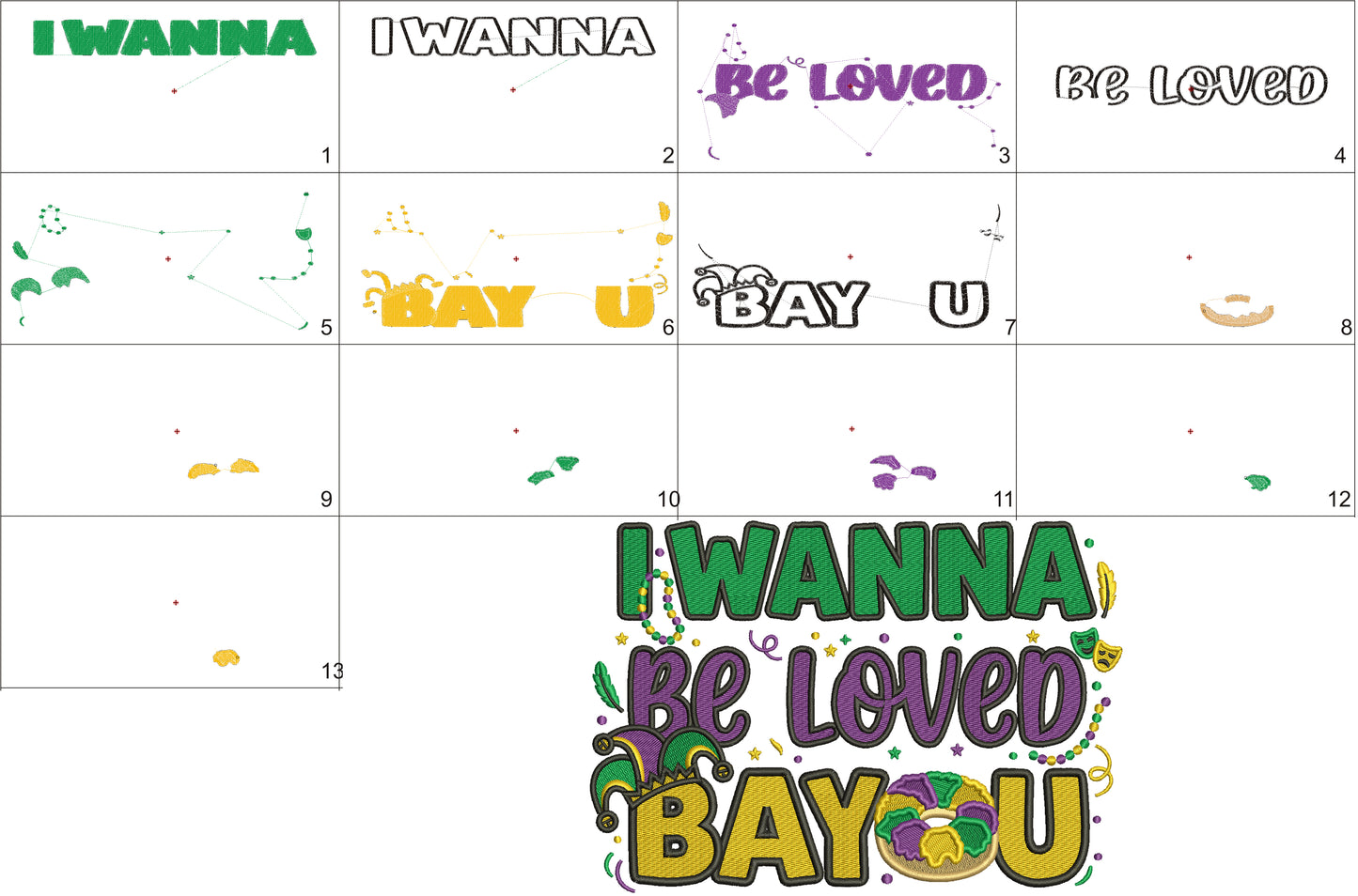 🍩🎭 I Wanna Be Loved BAOU – Doughnut Mardi Gras Filled Machine Embroidery Design