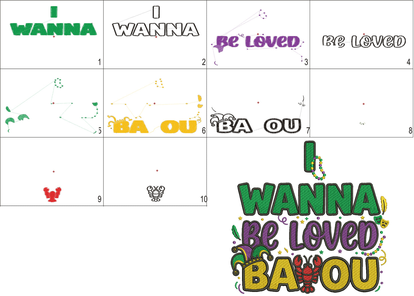 🦞🎭 I Wanna Be Loved BAOU – Lobster Mardi Gras Filled Machine Embroidery Design