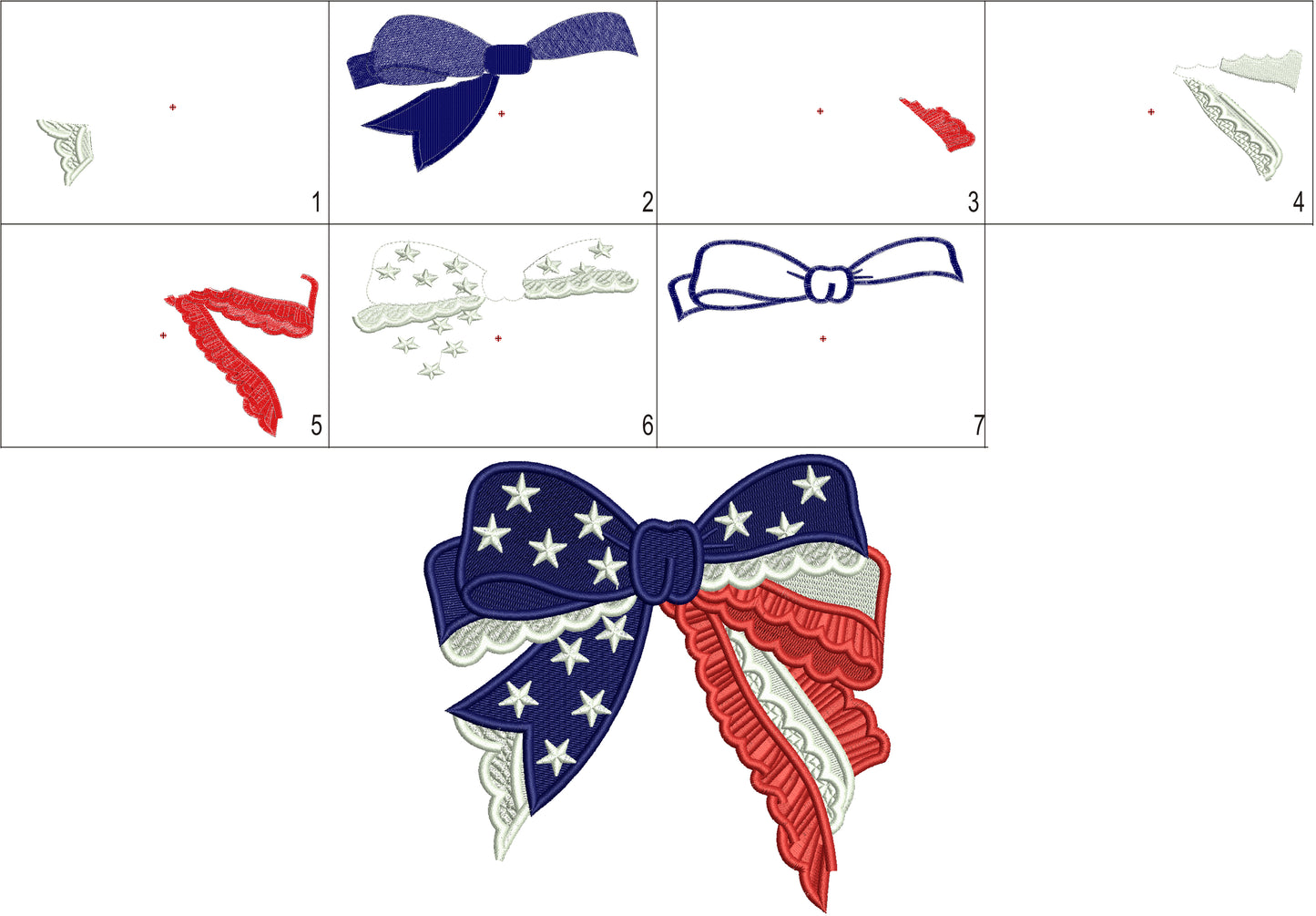 USA American Flag with a Bow Patriotic 4th of July Independence Day Filled Machine Embroidery Design Digitized Pattern