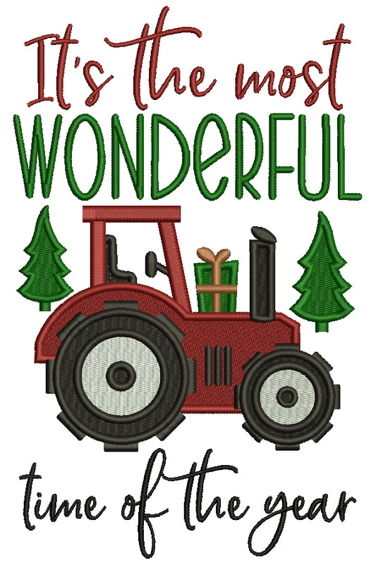 It's The Most Wonderful Time Of The Year Tractor And Christmas Trees Filled Machine Embroidery Design Digitized Pattern