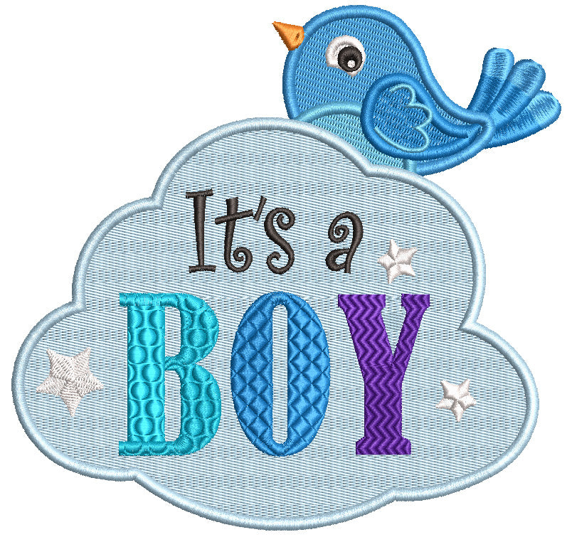 It's a Boy Little Bird Baby Filled Machine Embroidery Design Digitized Pattern