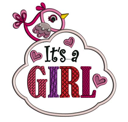 It's a Girl Little Bird Baby Applique Machine Embroidery Design Digitized Pattern