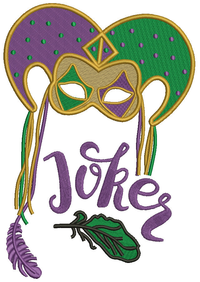 Joker Mardi Gras Mask Filled Machine Embroidery Design Digitized Pattern