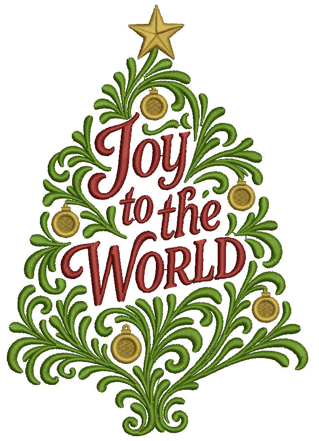 Joy To The World Fancy Christmas Tree Filled Machine Embroidery Design, Digitized Pattern