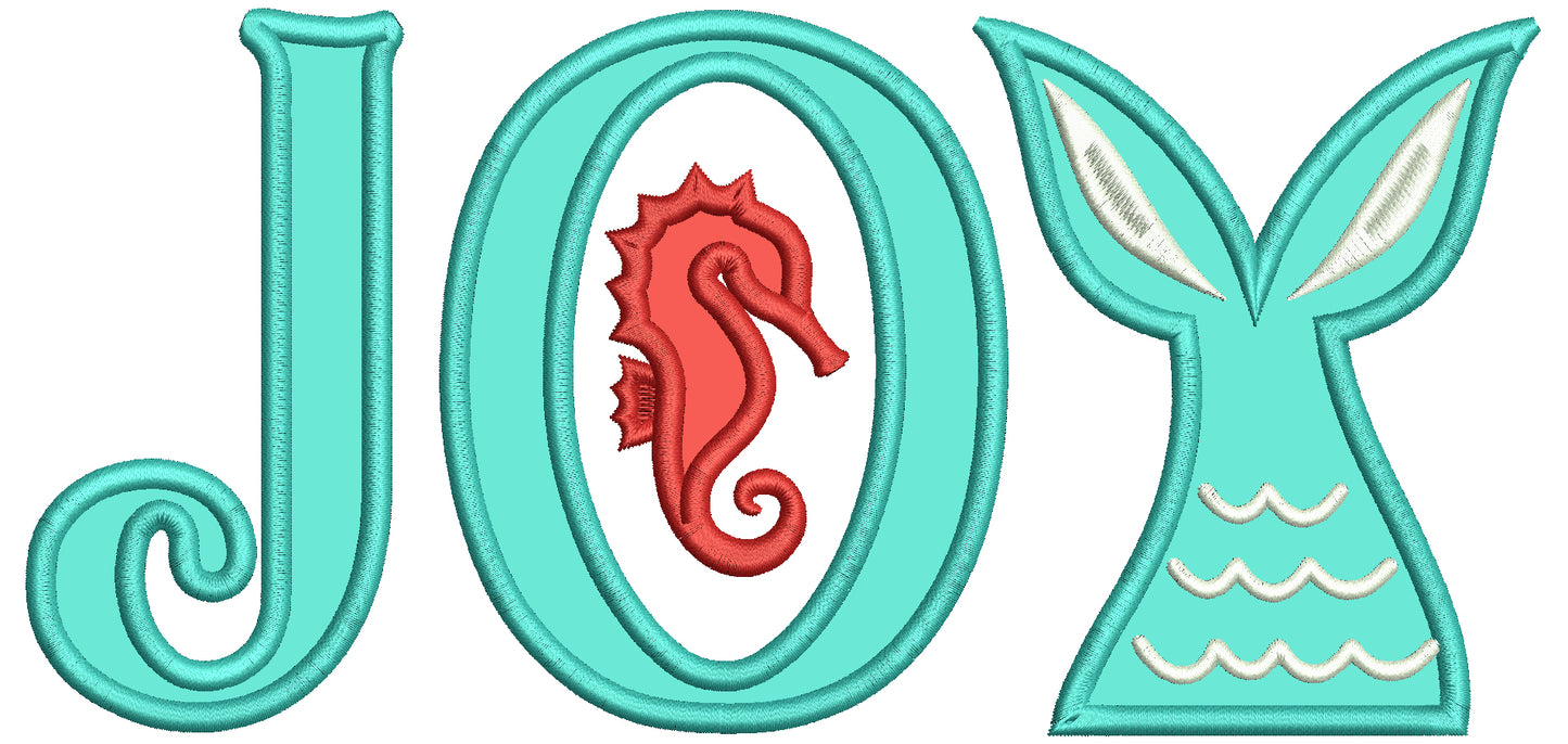 Joy Words And Seahorse Applique Christmas In July Machine Embroidery Design Digitized Pattern