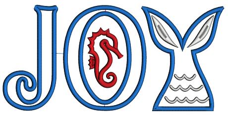 Joy Words And Seahorse Applique Christmas In July Machine Embroidery Design Digitized Pattern