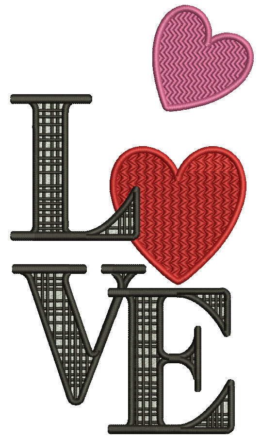 LOVE Big Letters And Two Hearts Valentine's Day Love Filled Machine Embroidery Design Digitized Pattern