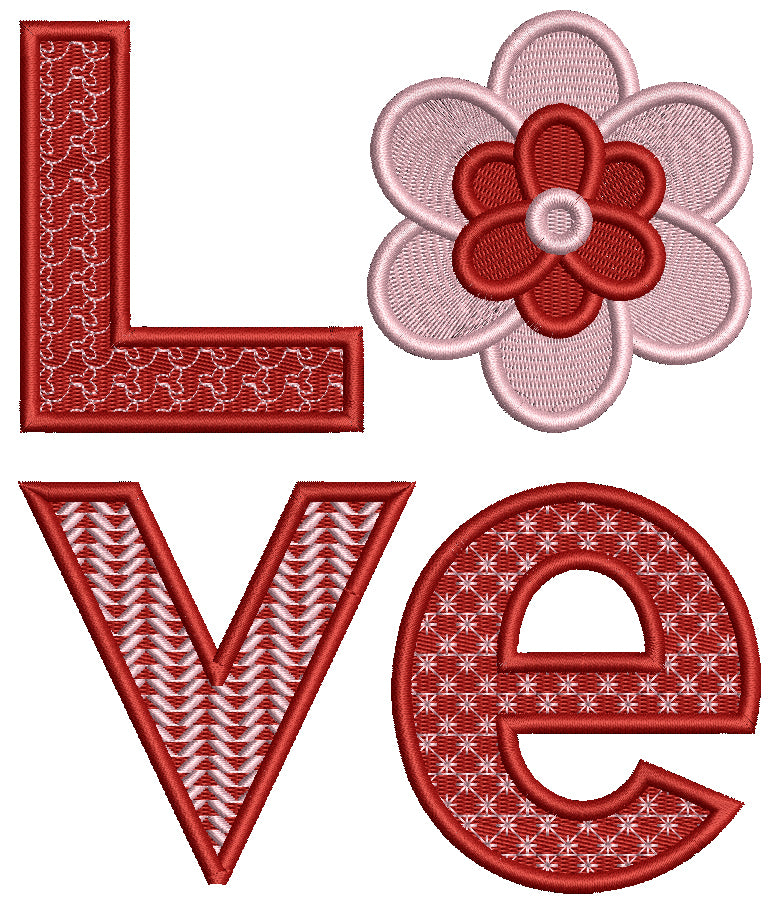 Love And Flower Big Letters Valentine's Day Love Filled Machine Embroidery Design Digitized Pattern