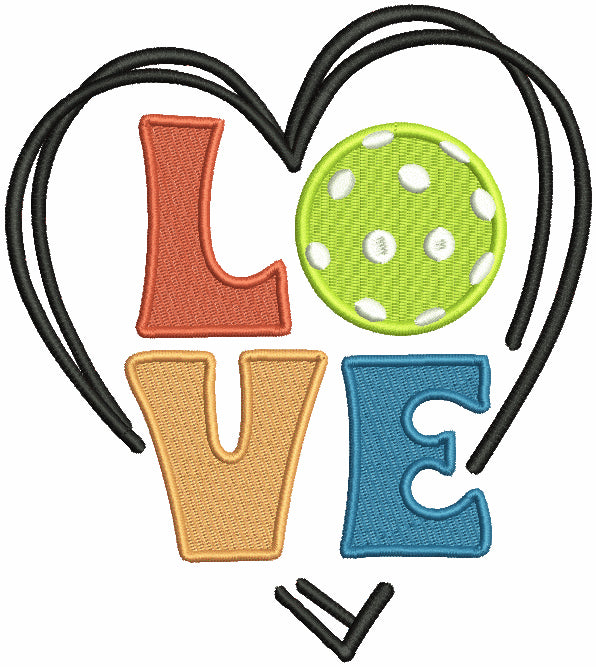 Love Pickleball Filled Machine Embroidery Design Digitized Pattern