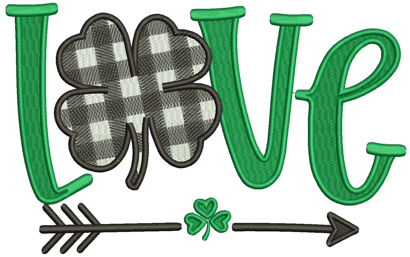 Love With Shamrock And Arrow St. Patrick's Day Filled Machine Embroidery Design Digitized Pattern
