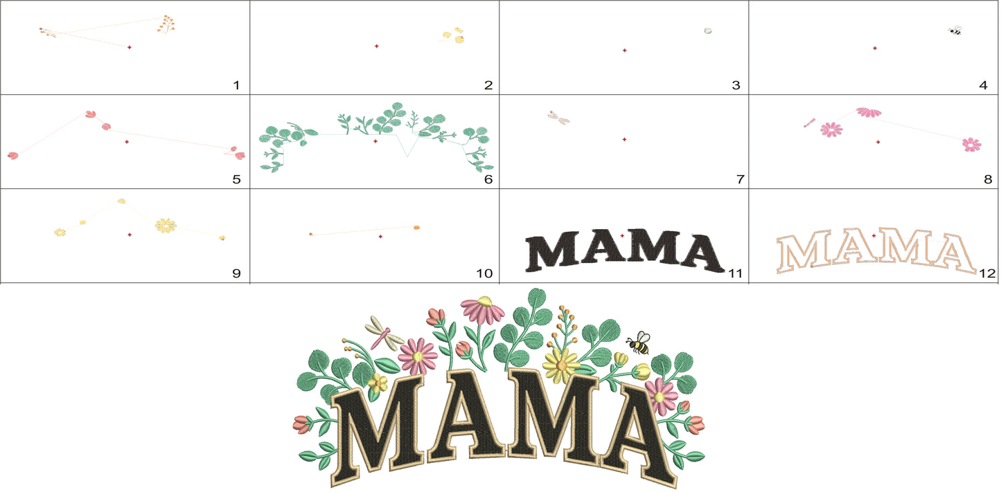 Mama With Flowers Filled Machine Embroidery Design Digitized Pattern