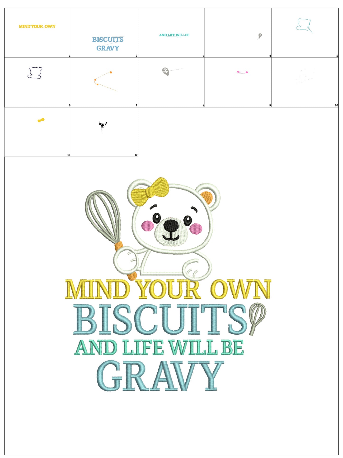 Mind Your Own Biscuits and Life Will Be Gravy Cute Bear Cooking in the Kitchen Funny Sarcastic Saying Appliqué Machine Embroidery Design Digitized Pattern