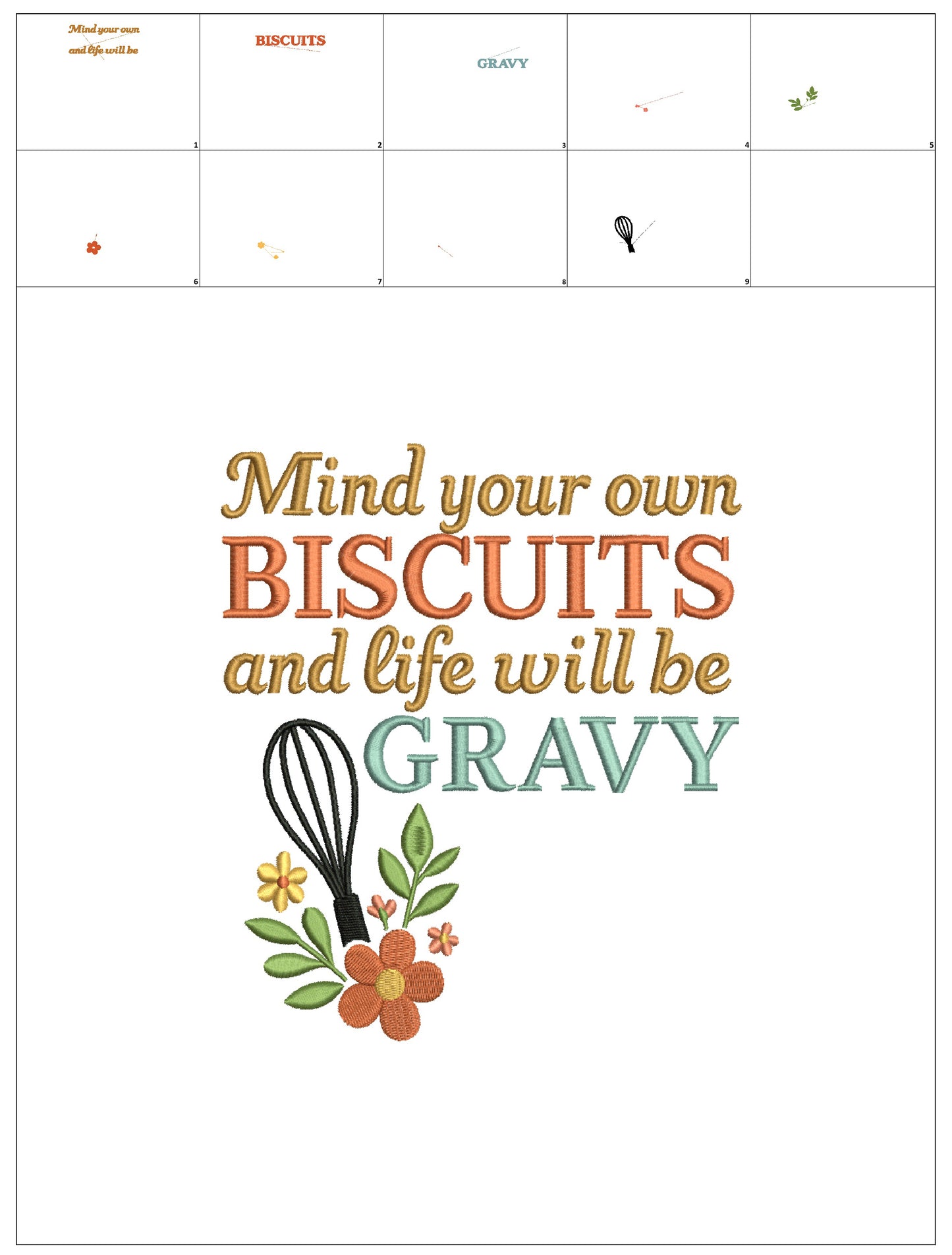 Mind Your Own Biscuits and Life Will Be Gravy Cooking Saying Filled Machine Embroidery Design Digitized Pattern