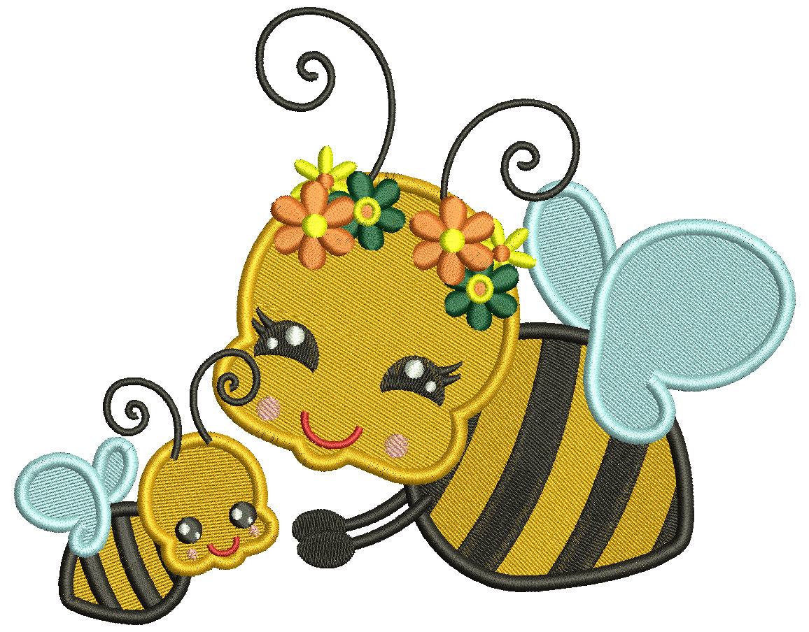 Mother And Baby Bees Summer Filled Machine Embroidery Design Digitized Pattern
