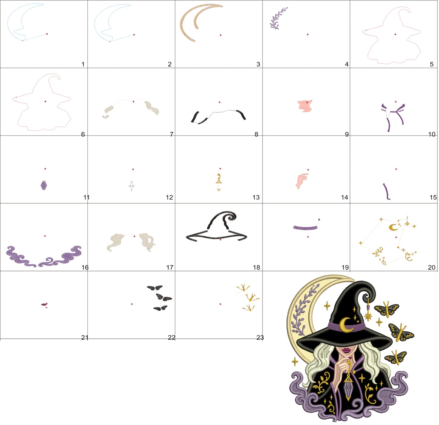 Mystic Moon Witch Halloween Machine Embroidery Design – Applique Pattern