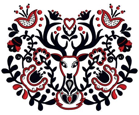 Ornate Deer With Flowers And Heart Valentine's Day Love Applique Machine Embroidery Design Digitized Pattern