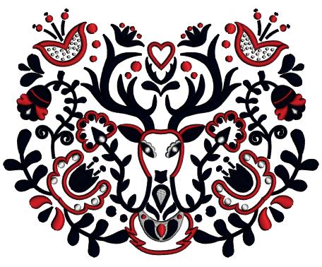 Ornate Deer With Flowers And Heart Valentine's Day Love Applique Machine Embroidery Design Digitized Pattern