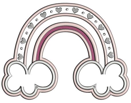 Rainbow With Clouds And Hearts Valentine's Day Love Applique Machine Embroidery Design Digitized Pattern