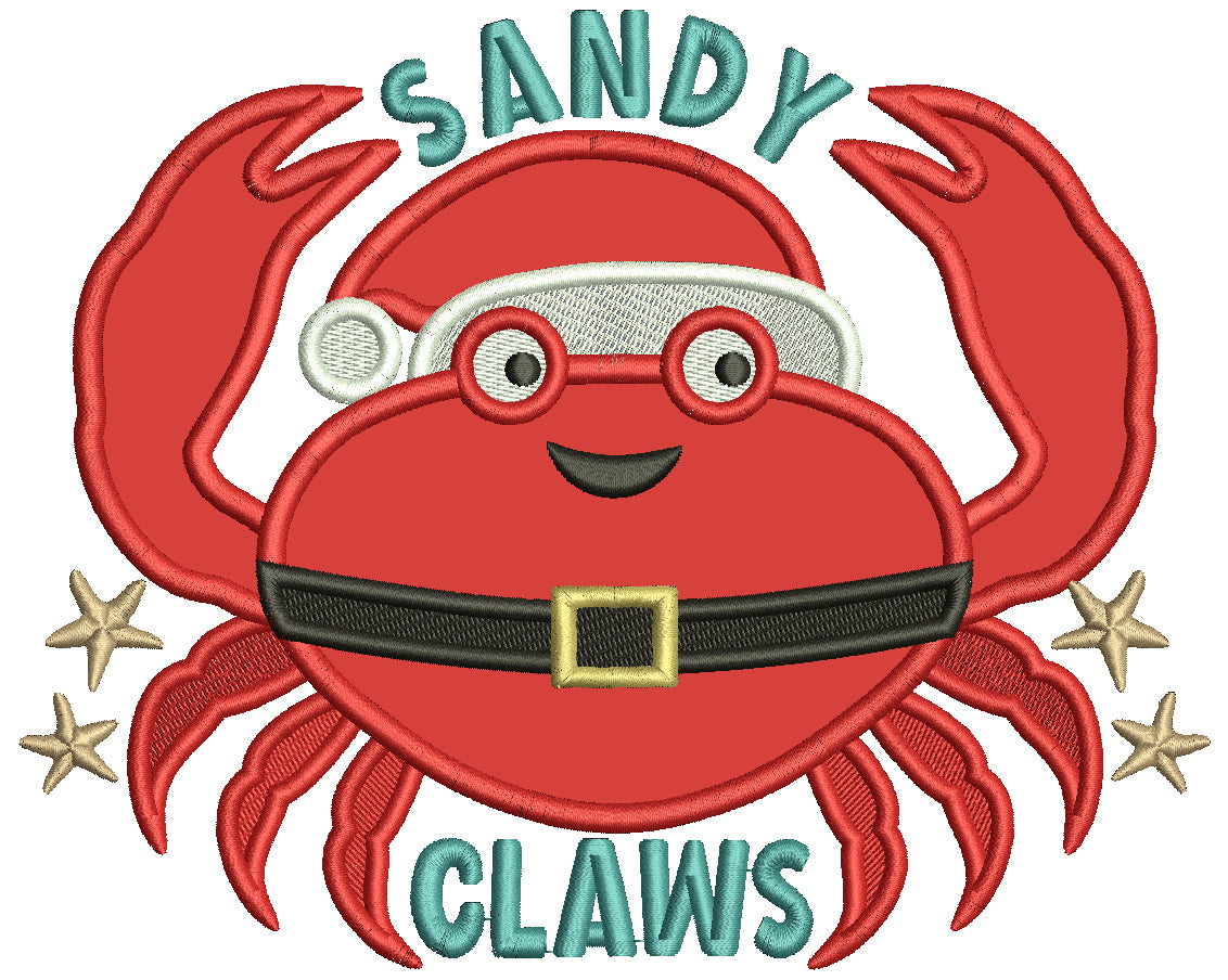 Sandy Claws Cute Crab Christmas In July Applique Machine Embroidery Design Digitized Pattern