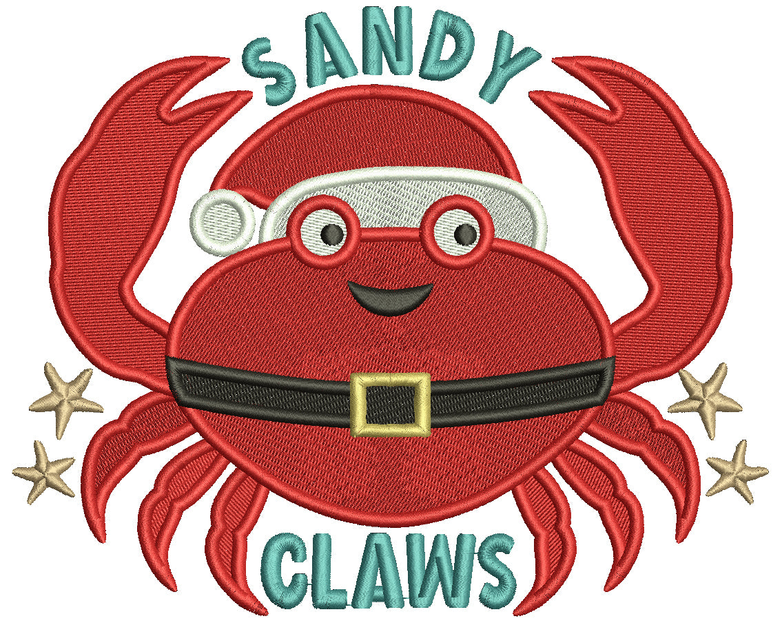 Sandy Claws Cute Crab Christmas In July Filled Machine Embroidery Design Digitized Pattern