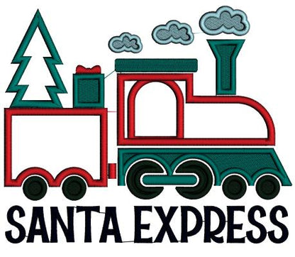 Santa Express Train Carrying Christmas Tree And Gifts Applique Machine Embroidery Design Digitized Pattern