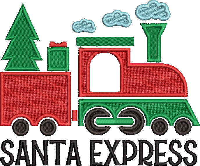 Santa Express Train Carrying Christmas Tree And Gifts Filled Machine Embroidery Design Digitized Pattern