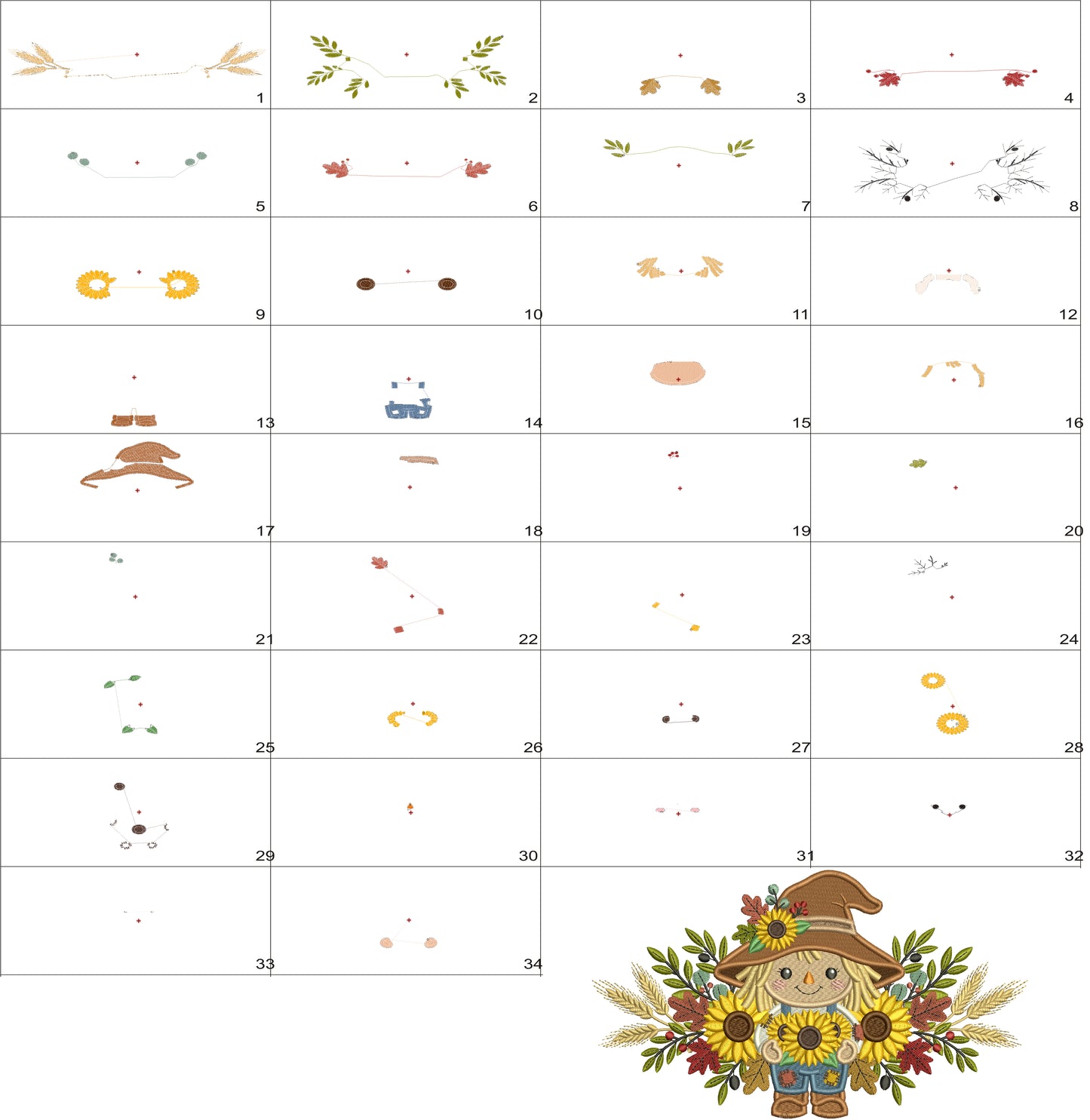 Cute Scarecrow With Sunflowers Filled Machine Embroidery Design Digitized Pattern