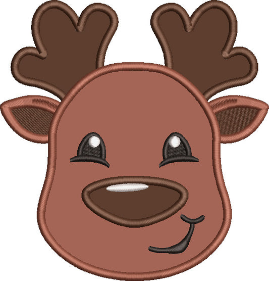 Smiling Reindeer Head Christmas Applique Machine Embroidery Design Digitized Pattern