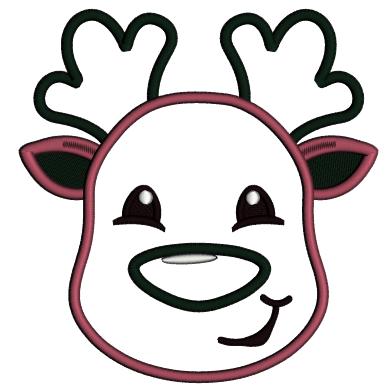 Smiling Reindeer Head Christmas Applique Machine Embroidery Design Digitized Pattern