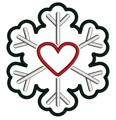 Snowflake With a Heart Valentine's Day Love Applique Machine Embroidery Design Digitized Pattern