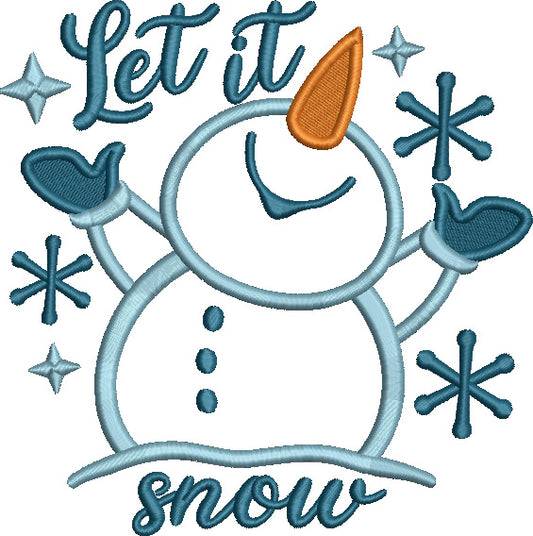 Snowman Let It Snow Christmas Applique Machine Embroidery Design Digitized Pattern
