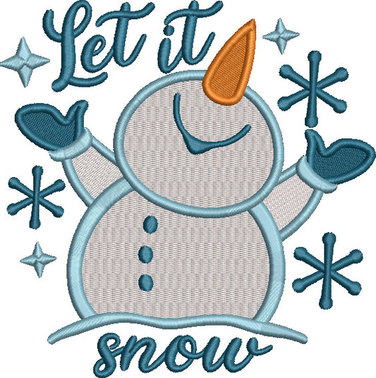 Snowman Let It Snow Christmas Filled Machine Embroidery Design Digitized Pattern